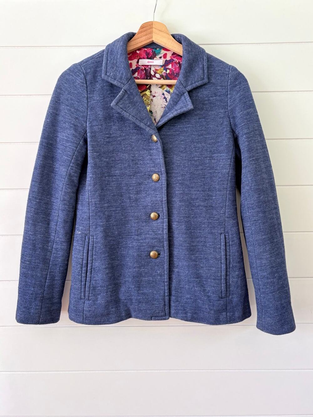 Leggiadro Blue Wool Blend Floral Watercolor Silk Lined Blazer Jacket Size 2